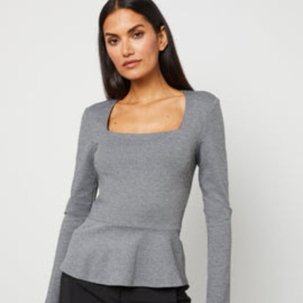 BCBG Chic Gray Peplum Long Sleeve Top Medium NWT